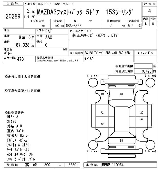 Аукционный лист MAZDA MAZDA3 2020