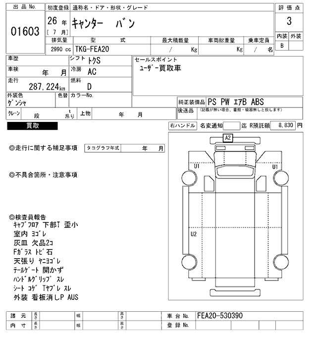 Аукционный лист MITSUBISHI CANTER 2014