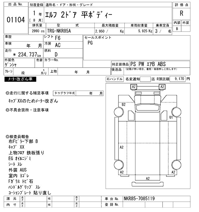 Аукционный лист ISUZU ELF 2019