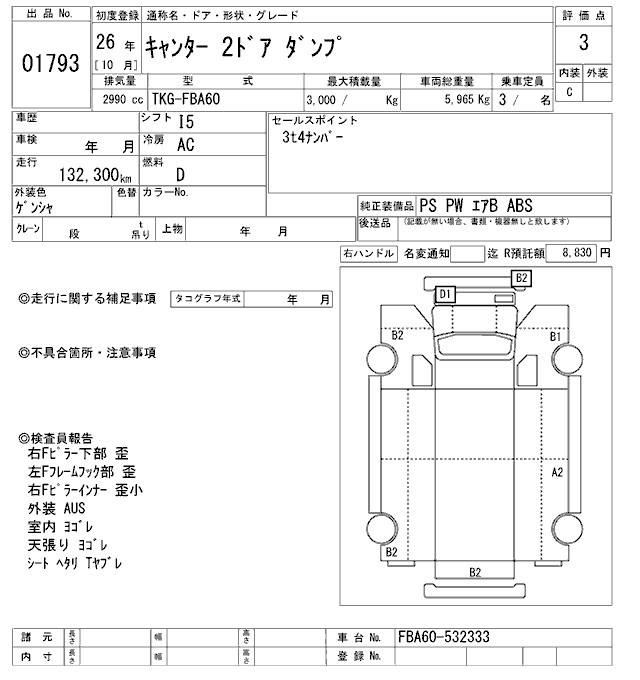 Аукционный лист MITSUBISHI CANTER 2014