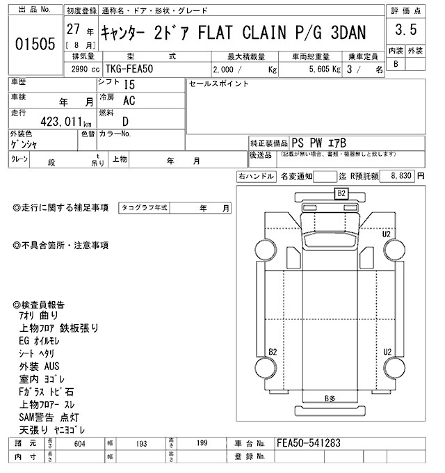 Аукционный лист MITSUBISHI CANTER 2015