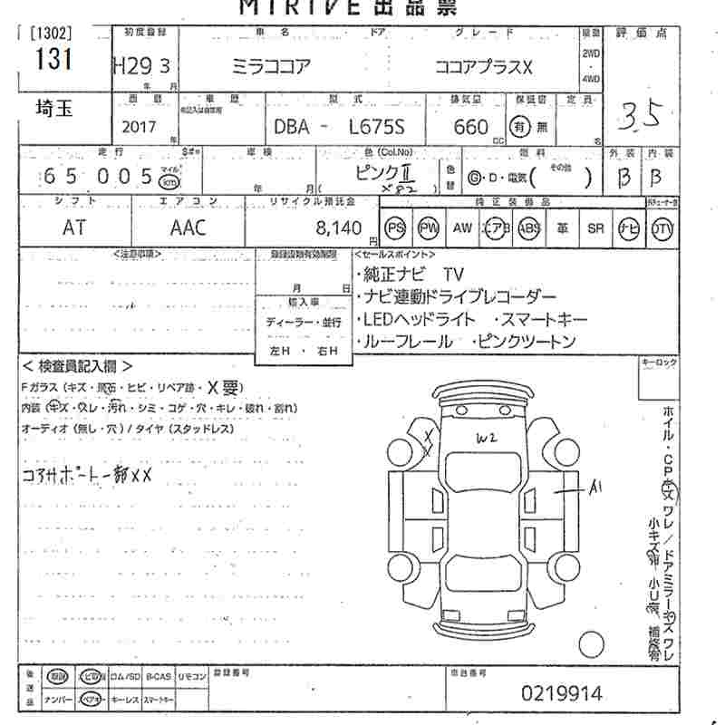 Аукционный лист DAIHATSU MIRA 2017