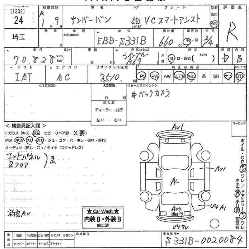Аукционный лист SUBARU SAMBAR 2019