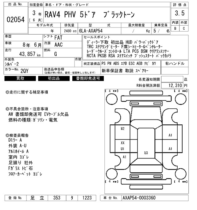 Аукционный лист TOYOTA RAV4 2021