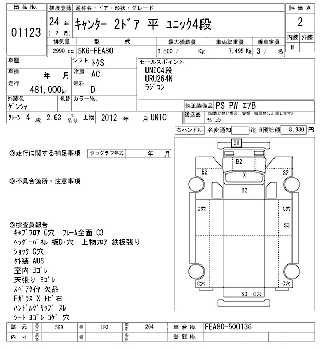 Аукционный лист MITSUBISHI CANTER 2012
