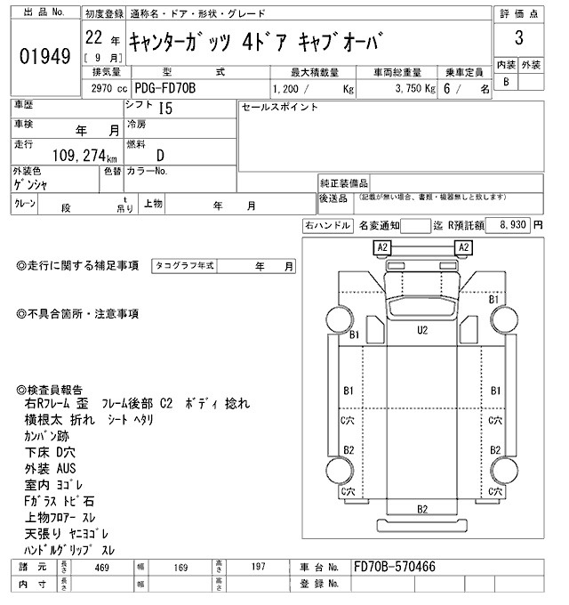 Аукционный лист MITSUBISHI CANTER 2010