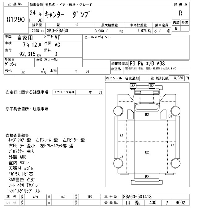 Аукционный лист MITSUBISHI CANTER 2012
