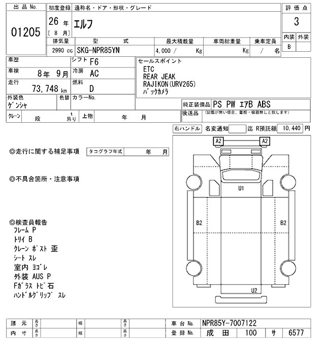Аукционный лист ISUZU ELF 2014