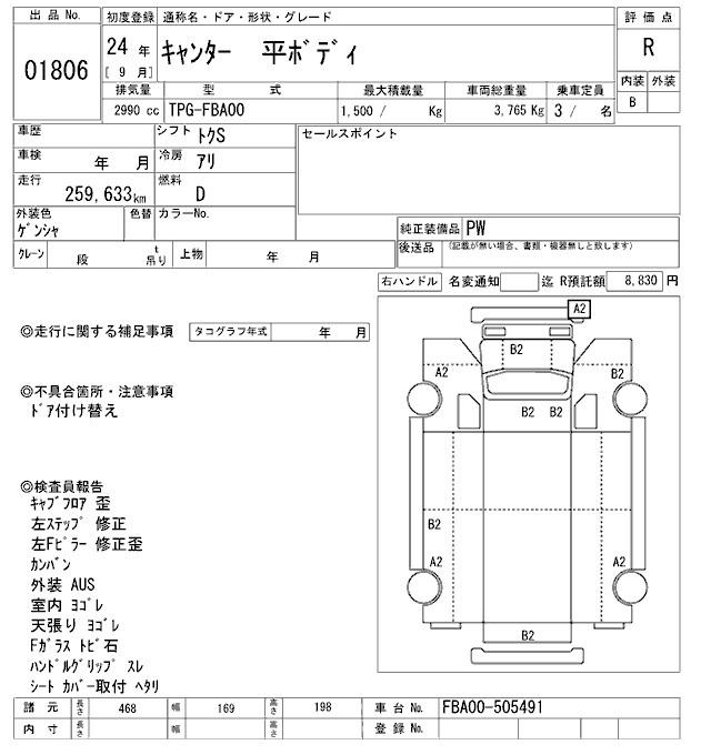 Аукционный лист MITSUBISHI CANTER 2012