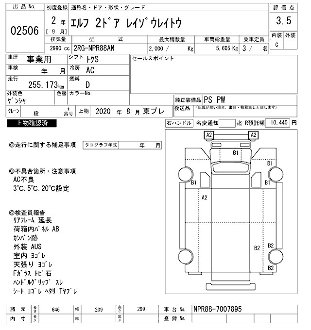 Аукционный лист ISUZU ELF 2020