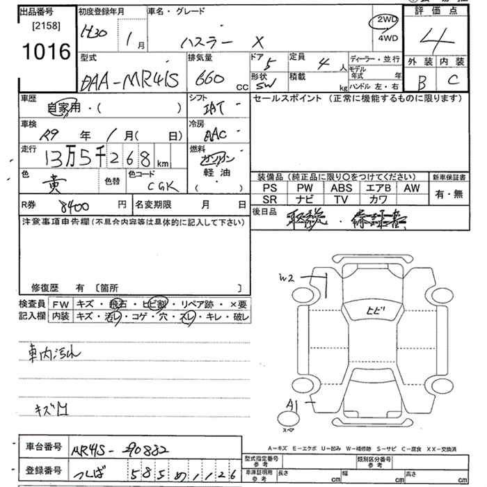 Аукционный лист SUZUKI HUSTLER 2018