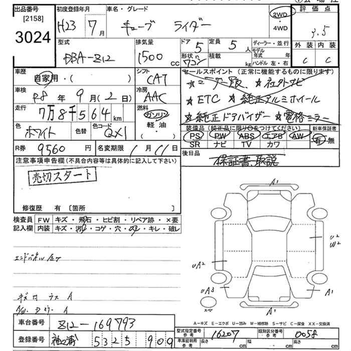 Аукционный лист NISSAN CUBE 2011