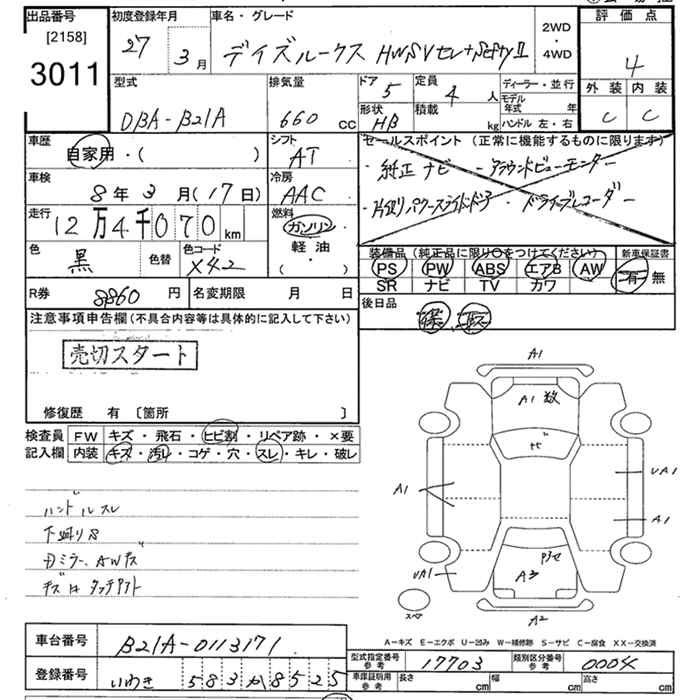 Аукционный лист NISSAN DAYZ ROOX 2015