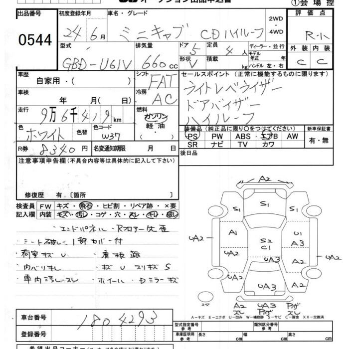 Аукционный лист MITSUBISHI MINICAB VAN 2012