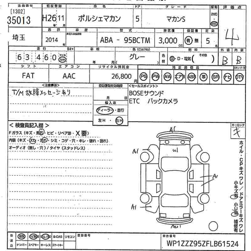 Аукционный лист PORSCHE MACAN 2014