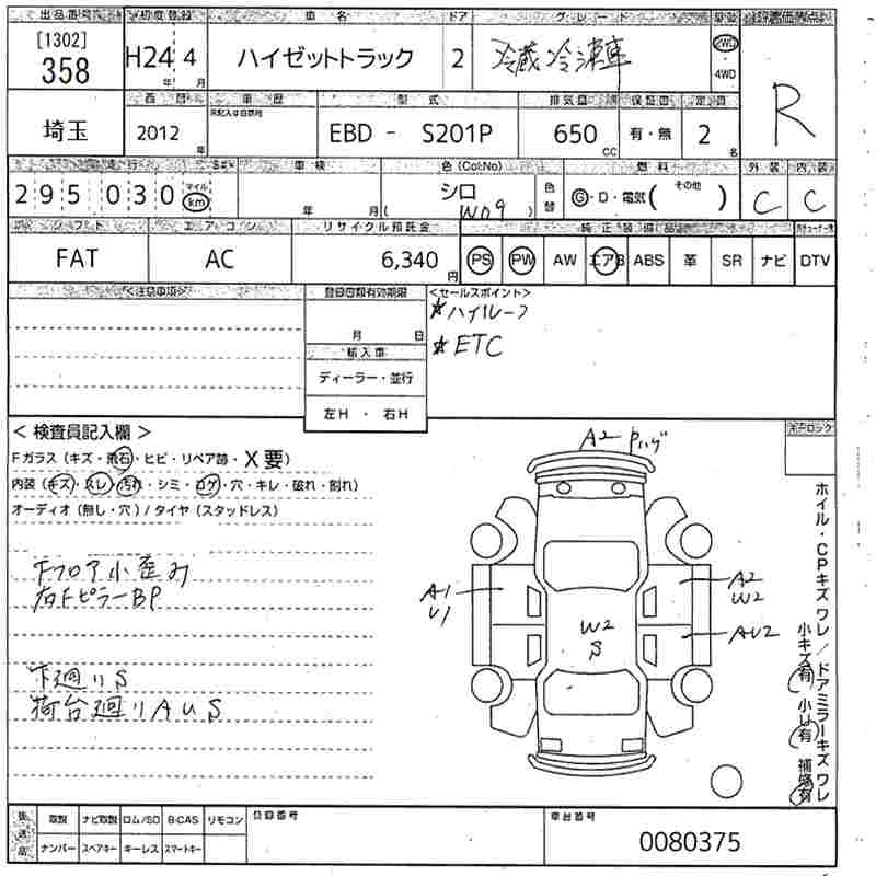 Аукционный лист DAIHATSU HIJET TRUCK 2012