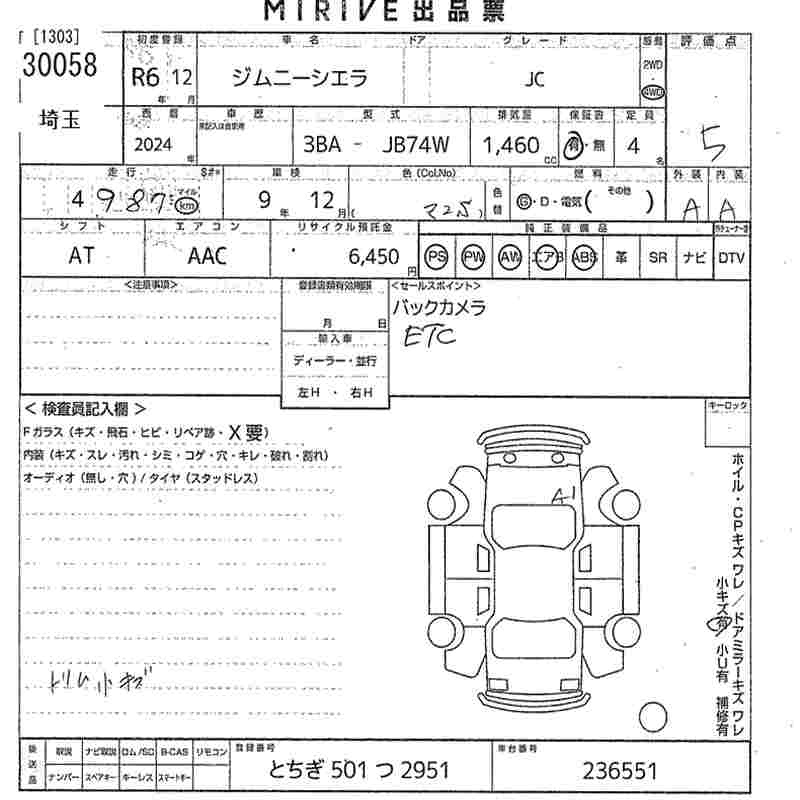 Аукционный лист SUZUKI JIMNY SIERRA 2024