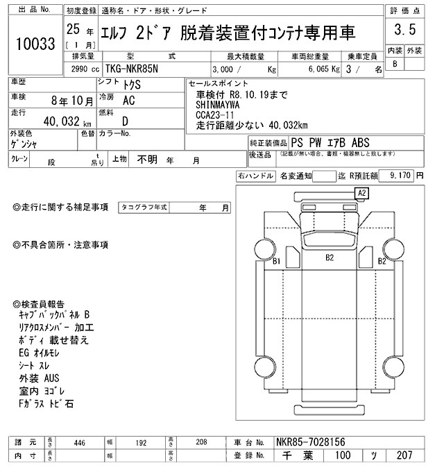 Аукционный лист ISUZU ELF 2013