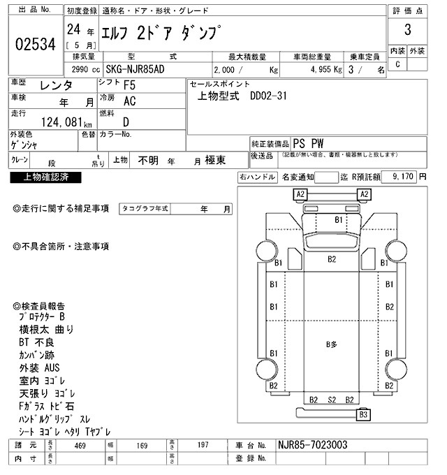 Аукционный лист ISUZU ELF 2012
