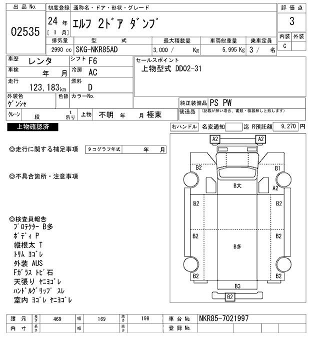 Аукционный лист ISUZU ELF 2012