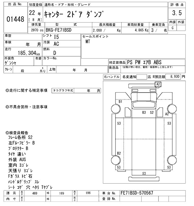 Аукционный лист MITSUBISHI CANTER 2010
