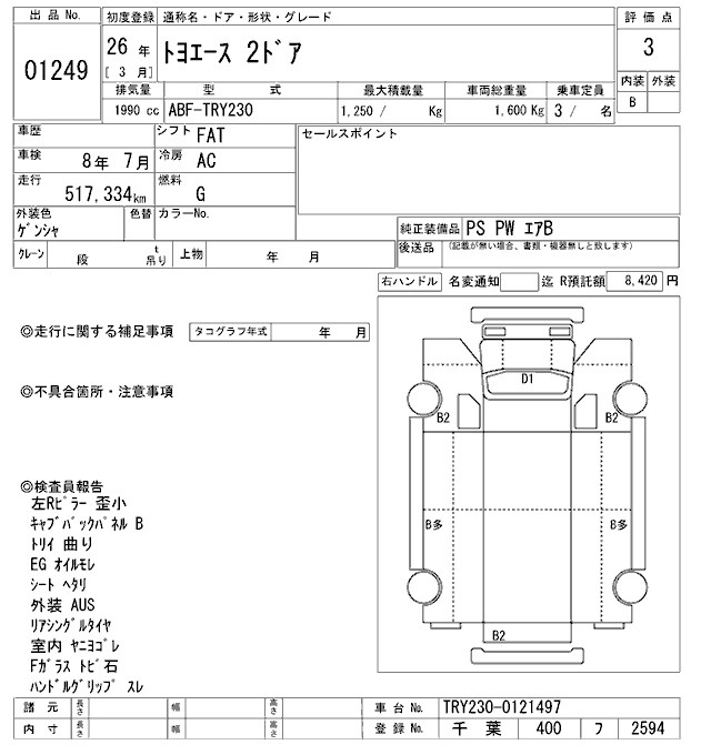 Аукционный лист TOYOTA TOYOACE 2014