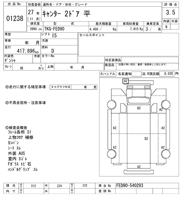 Аукционный лист MITSUBISHI CANTER 2015