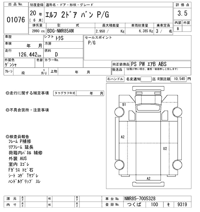 Аукционный лист ISUZU ELF 2008