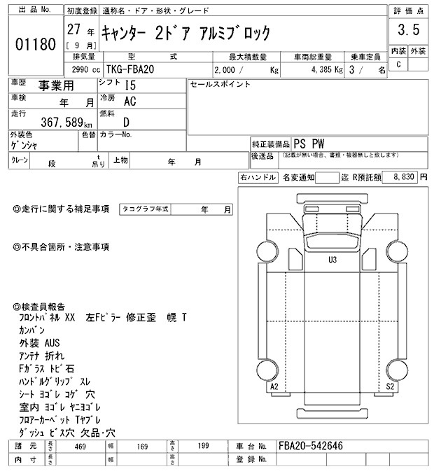 Аукционный лист MITSUBISHI CANTER 2015