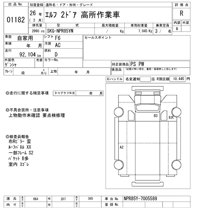 Аукционный лист ISUZU ELF 2014