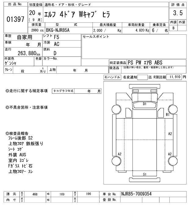 Аукционный лист ISUZU ELF 2008