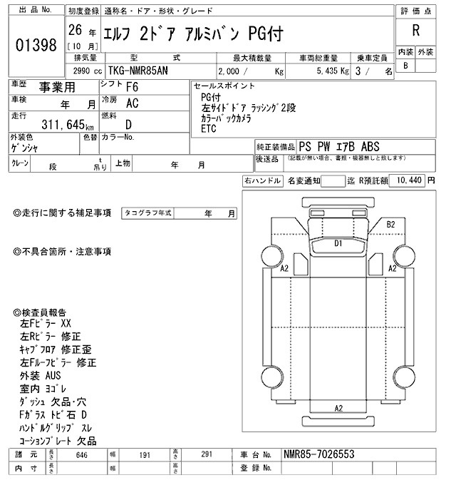 Аукционный лист ISUZU ELF 2014