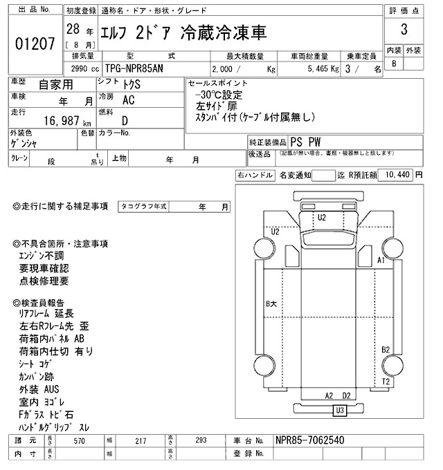 Аукционный лист ISUZU ELF 2016