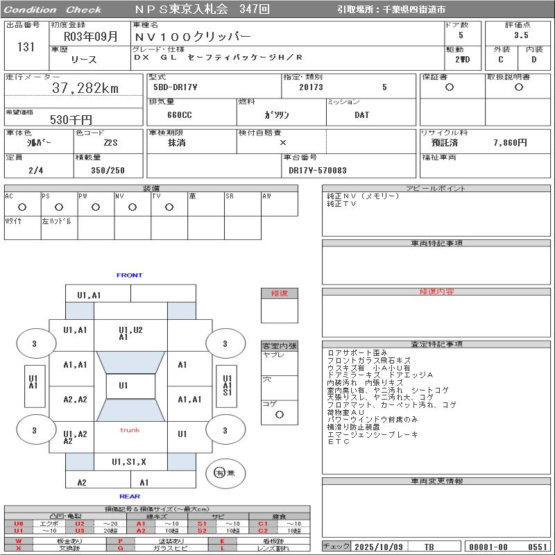 Аукционный лист NISSAN CLIPPER VAN 2021