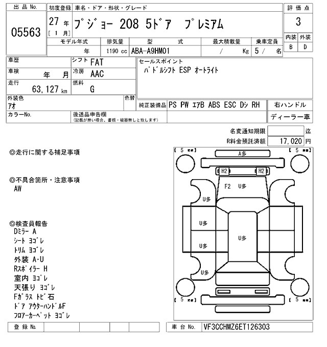 Аукционный лист PEUGEOT 208 2015