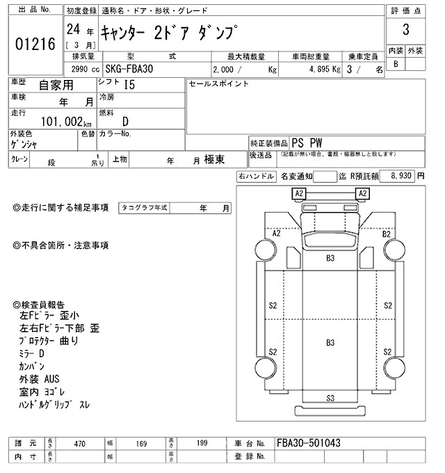 Аукционный лист MITSUBISHI CANTER 2012