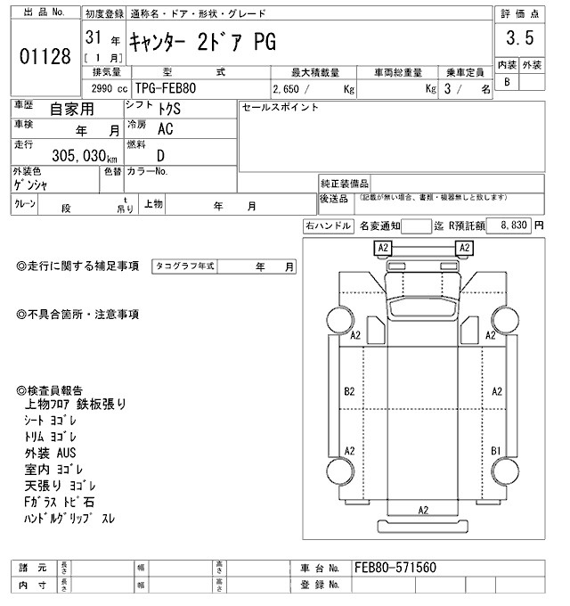 Аукционный лист MITSUBISHI CANTER 2019