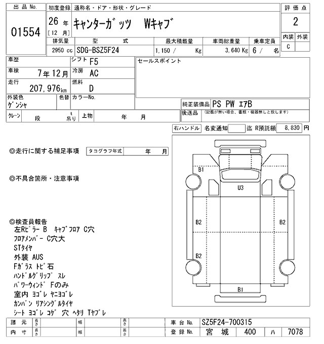 Аукционный лист MITSUBISHI CANTER 2014