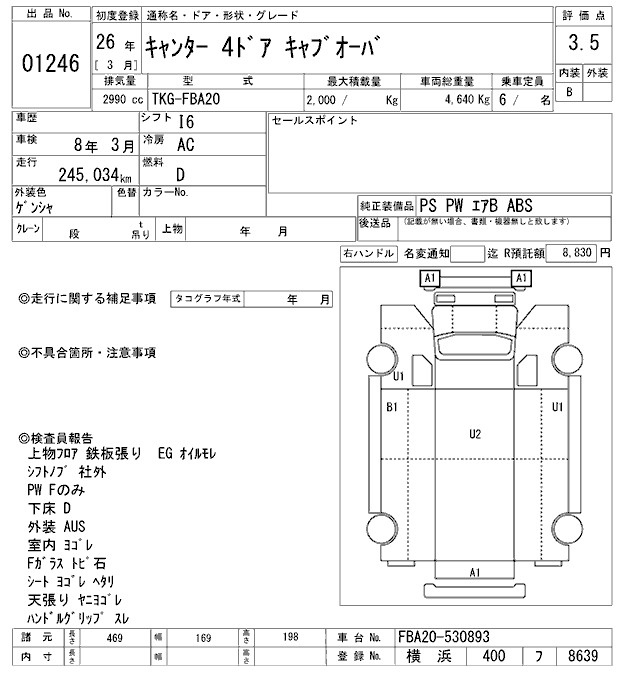 Аукционный лист MITSUBISHI CANTER 2014