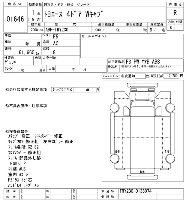 Аукционный лист TOYOTA TOYOACE 2019
