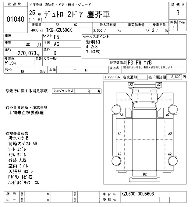 Аукционный лист HINO DUTRO 2013