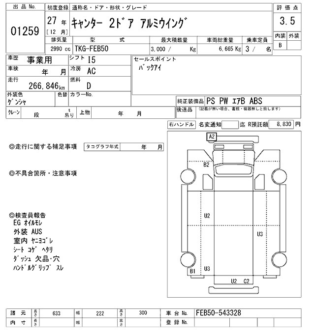 Аукционный лист MITSUBISHI CANTER 2015