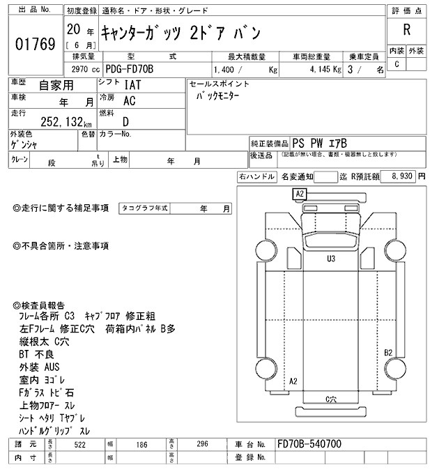 Аукционный лист MITSUBISHI CANTER 2008