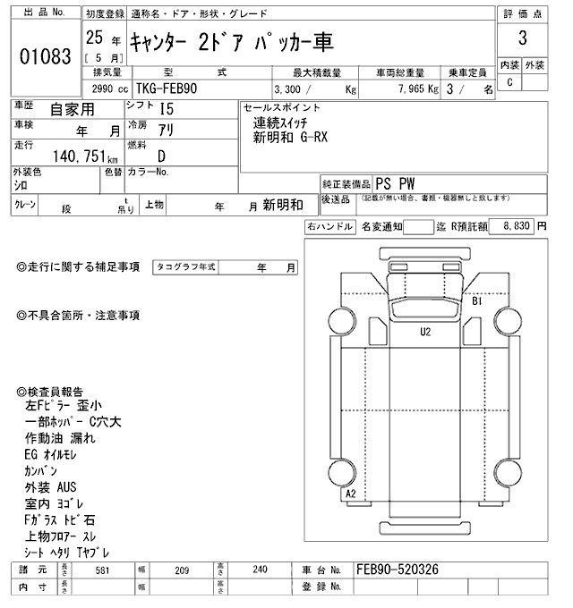 Аукционный лист MITSUBISHI CANTER 2013