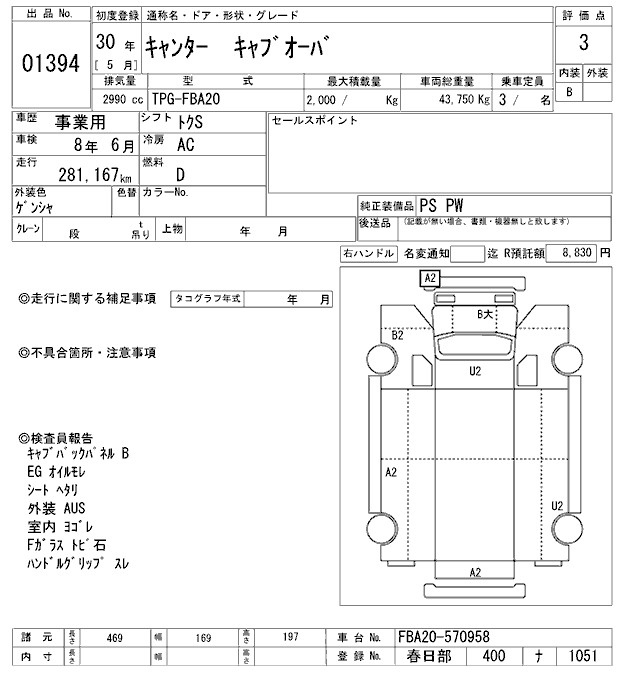 Аукционный лист MITSUBISHI CANTER 2018