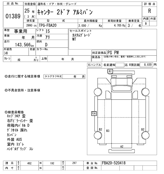 Аукционный лист MITSUBISHI CANTER 2013