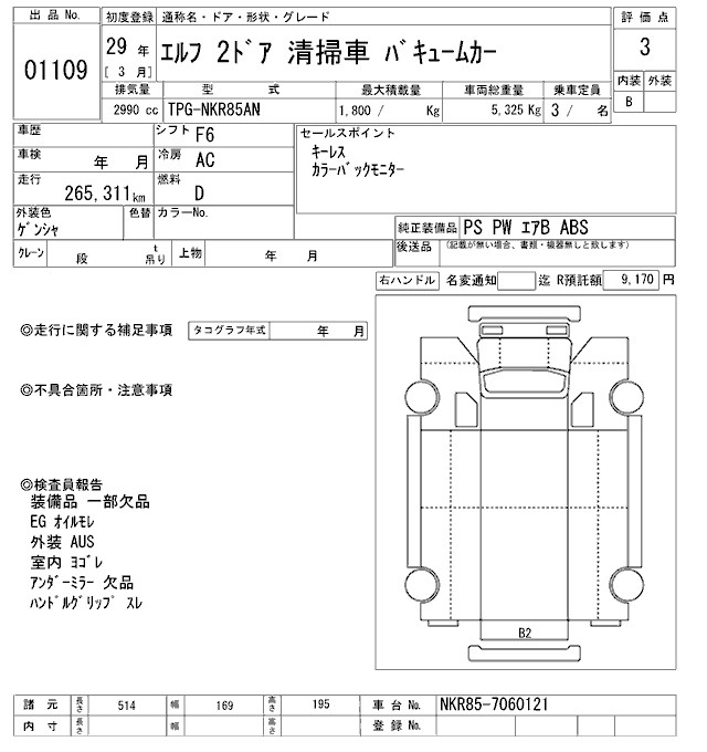 Аукционный лист ISUZU ELF 2017