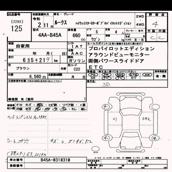 Аукционный лист NISSAN ROOX 2020