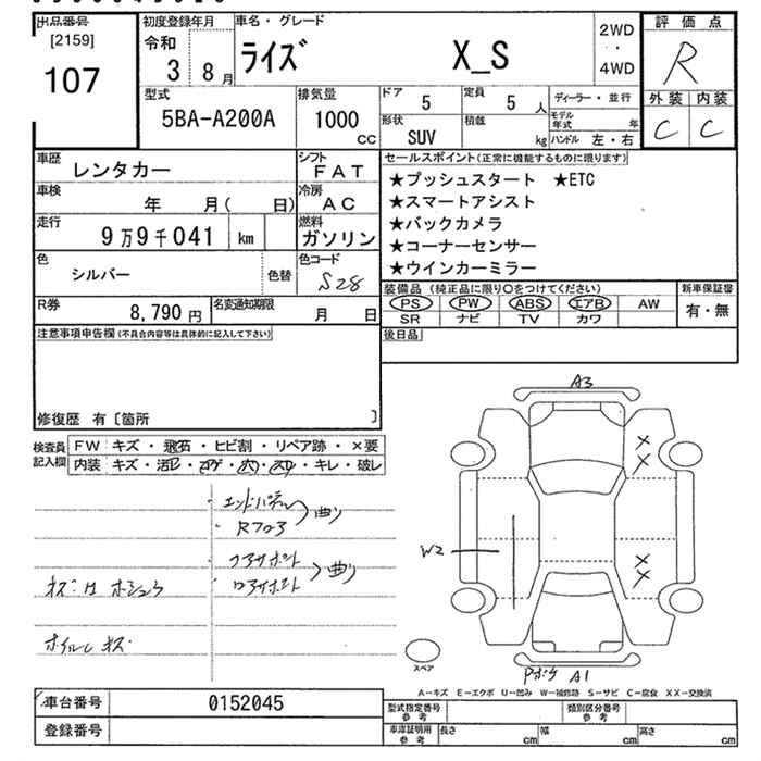 Аукционный лист TOYOTA RAIZE 2021