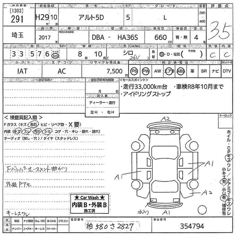 Аукционный лист SUZUKI ALTO 2017